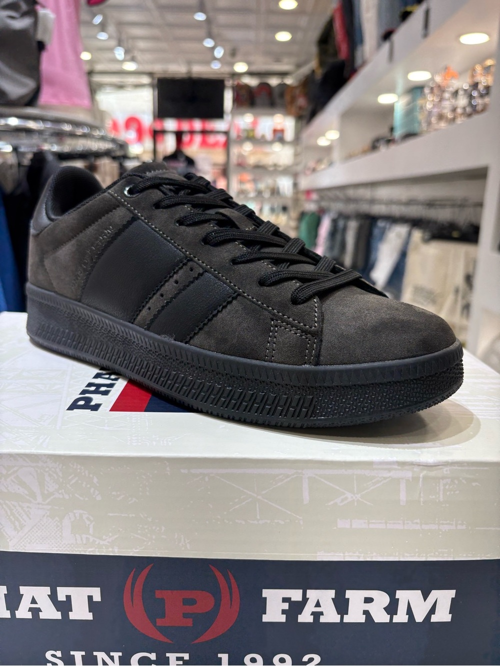 Phat Farm Black and Grey Suede & Leather Low-Top Sneakers